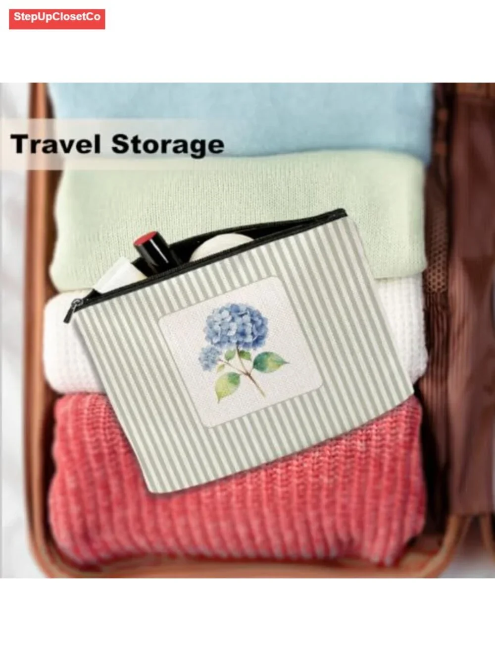 Canvas Floral Striped Makeup Bag Travel Organizer Pouch Toiletry Case